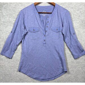 Kühl Womens Shirt M 3/4 Sleeve‎ Button Henley  Blue Lavender